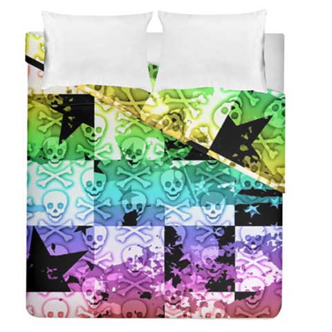 Rainbow Checker Skull Splatter Duvet Cover Double Side (Queen Size) from ArtsNow.com