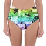 Rainbow Checker Skull Splatter Reversible High-Waist Bikini Bottoms