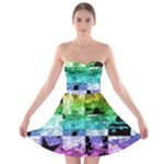 Rainbow Checker Skull Splatter Strapless Bra Top Dress