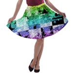 Rainbow Checker Skull Splatter A-line Skater Skirt