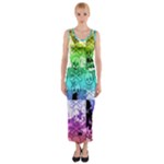 Rainbow Checker Skull Splatter Fitted Maxi Dress