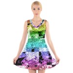 Rainbow Checker Skull Splatter V-Neck Sleeveless Dress