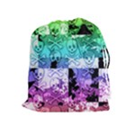 Rainbow Checker Skull Splatter Drawstring Pouch (XL)