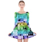 Rainbow Checker Skull Splatter Long Sleeve Velvet Skater Dress