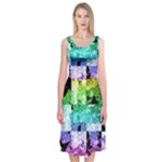 Rainbow Checker Skull Splatter Midi Sleeveless Dress