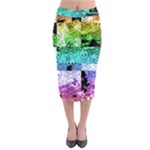 Rainbow Checker Skull Splatter Midi Pencil Skirt