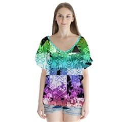 V-Neck Flutter Sleeve Top 