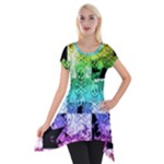 Rainbow Checker Skull Splatter Short Sleeve Side Drop Tunic