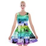 Rainbow Checker Skull Splatter Velvet Skater Dress