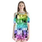 Rainbow Checker Skull Splatter Shoulder Cutout Velvet One Piece