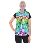 Rainbow Checker Skull Splatter Women s Button Up Vest