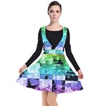 Rainbow Checker Skull Splatter Plunge Pinafore Dress