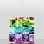 Rainbow Checker Skull Splatter Full Print Rope Handle Tote (Large)