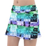 Rainbow Checker Skull Splatter Tennis Skirt