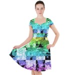 Rainbow Checker Skull Splatter Cap Sleeve Midi Dress