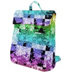 Rainbow Checker Skull Splatter Flap Top Backpack