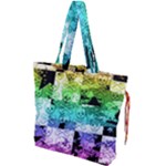 Rainbow Checker Skull Splatter Drawstring Tote Bag