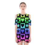 Rainbow Hearts & Stars Shoulder Cutout One Piece Dress