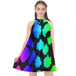 Rainbow Leopard Halter Neckline Chiffon Dress 