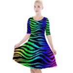 Rainbow Zebra Quarter Sleeve A-Line Dress