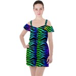 Rainbow Zebra Ruffle Cut Out Chiffon Playsuit