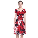 Red Graffiti Short Sleeve Front Wrap Dress