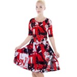 Red Graffiti Quarter Sleeve A-Line Dress