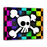 Checker Rainbow Skull Canvas 14  x 11  (Stretched)