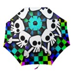 Checker Rainbow Skull Folding Umbrella