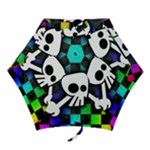 Checker Rainbow Skull Mini Folding Umbrella