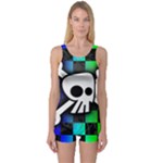 Checker Rainbow Skull One Piece Boyleg Swimsuit