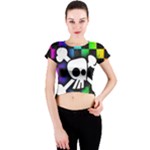 Checker Rainbow Skull Crew Neck Crop Top