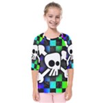 Checker Rainbow Skull Kids  Quarter Sleeve Raglan Tee