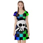 Checker Rainbow Skull Short Sleeve Skater Dress