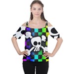 Checker Rainbow Skull Cutout Shoulder Tee