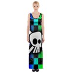 Checker Rainbow Skull Thigh Split Maxi Dress