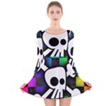 Checker Rainbow Skull Long Sleeve Velvet Skater Dress