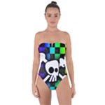 Checker Rainbow Skull Tie Back One Piece Swimsuit