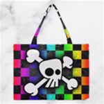 Checker Rainbow Skull Medium Tote Bag