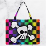 Checker Rainbow Skull Zipper Medium Tote Bag