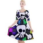 Checker Rainbow Skull Quarter Sleeve A-Line Dress