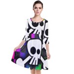 Checker Rainbow Skull Quarter Sleeve Waist Band Dress