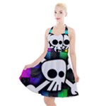 Checker Rainbow Skull Halter Party Swing Dress 