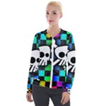 Checker Rainbow Skull Velour Zip Up Jacket