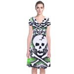 Deathrock Skull Short Sleeve Front Wrap Dress