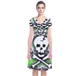 Deathrock Skull Short Sleeve Front Wrap Dress