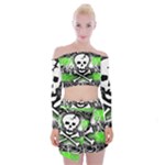 Deathrock Skull Off Shoulder Top with Mini Skirt Set