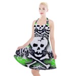 Deathrock Skull Halter Party Swing Dress 