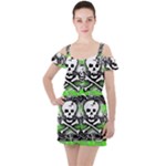 Deathrock Skull Ruffle Cut Out Chiffon Playsuit