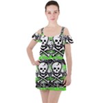 Deathrock Skull Ruffle Cut Out Chiffon Playsuit